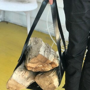Handmade Black Leather Firewood Carrier