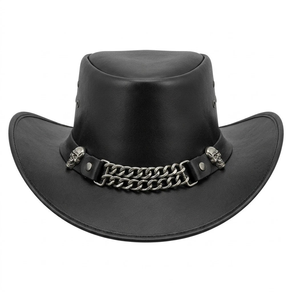 LuxHide Mens Cow Hide Leather Cowboy Western Skull Top Hat Handcrafted