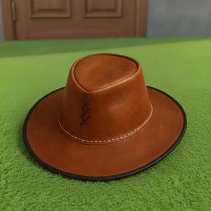 Handmade Brown Leather Cowboy Hat Gothic Steampunk Western Outback Style