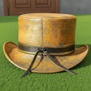 Mens Crocodile Embossed Leather Top Hat  Steampunk Gothic Cosplay Accessory