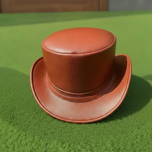 Handmade Brown Leather Top Hat Goth Steampunk Festival Cosplay Costume Party Wear