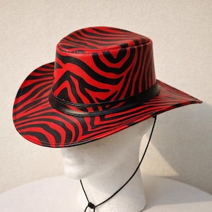 Handmade Red Zebra Leather Cowboy Hat Statement Western Festival Hat
