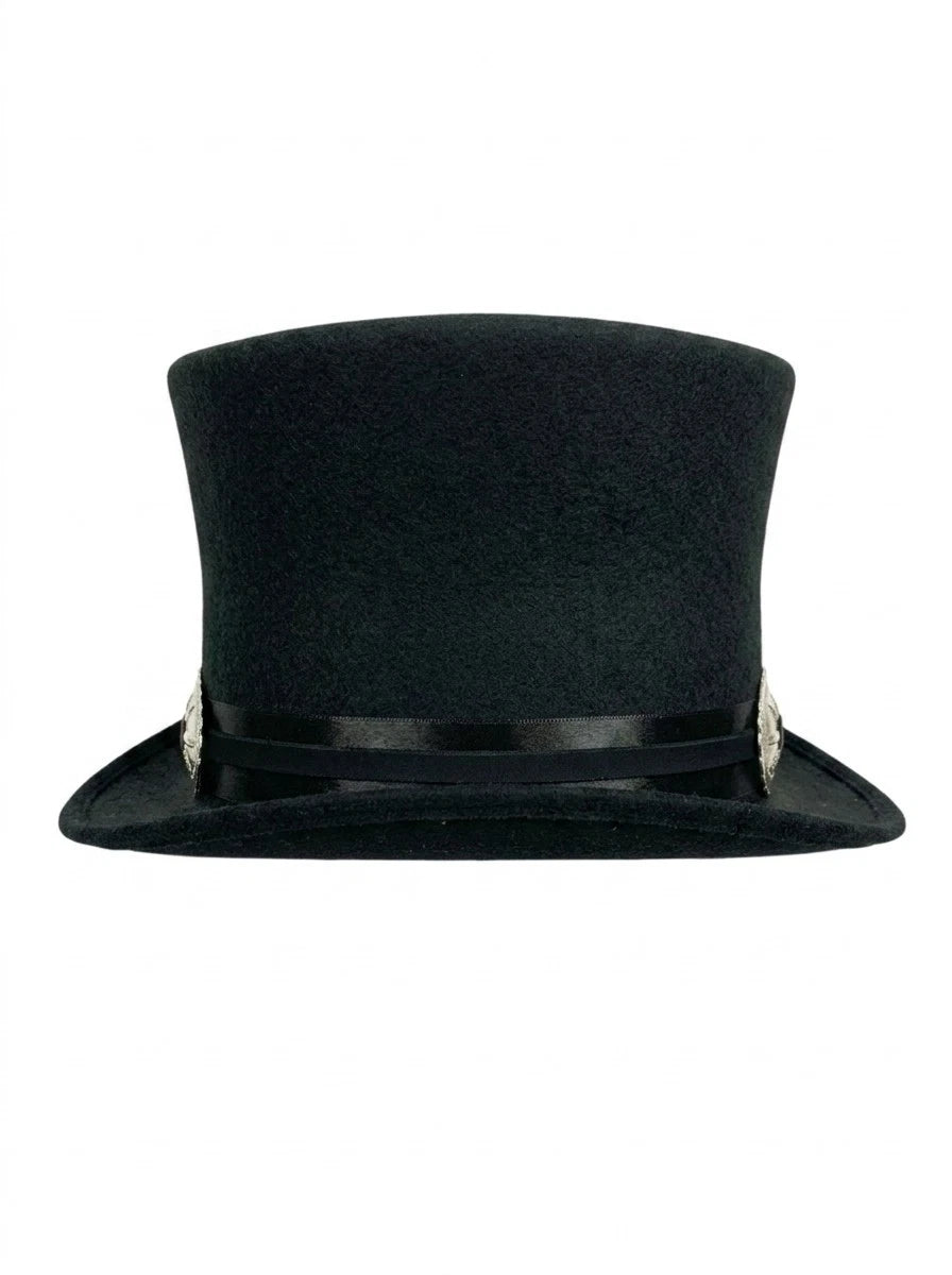 ROCK STAR PLAIN TOP HAT CONCHO LEATHER BAND VICTORIAN MAD HATTER USA MADE