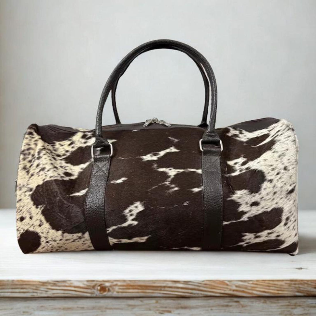 Brown  White Cowhide Duffel Bag  Hair On Hide Western Weekender