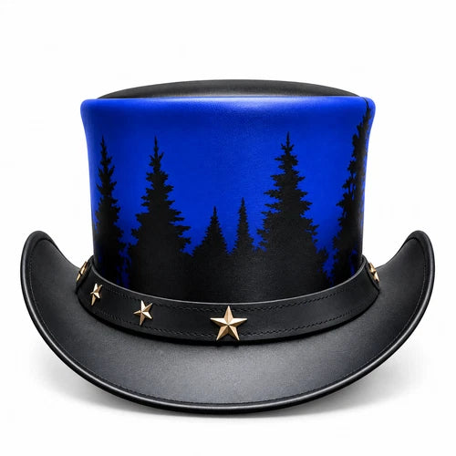 Genuine Leather Wolf Moon Cowboy Hat Gothic Western Wide Brim Halloween Unisex
