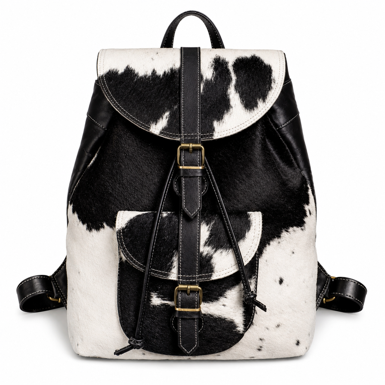 Handmade Tan & White Cow Hairon Leather Backpack  Rustic Chic Unique Everyday Use Bag