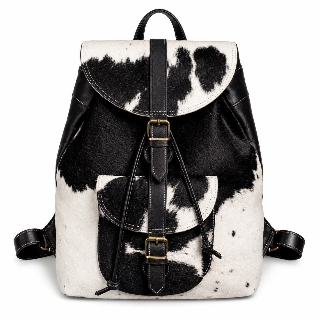 Handmade Tan & White Cow Hairon Leather Backpack  Rustic Chic Unique Everyday Use Bag