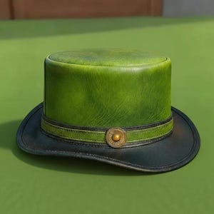 Handmade Unisex Green Leather Top Hat Steampunk Gothic Cosplay Hat