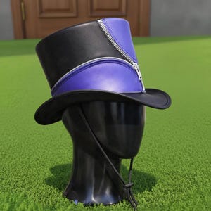 Handmade Steampunk Leather Top Hat with Zipper Detail Gothic Festival Cosplay Statement Headwear