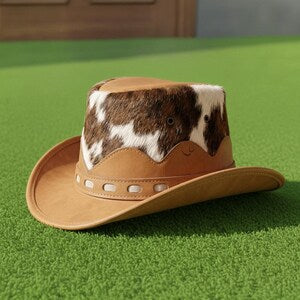 Handmade Brown Cowhide Leather Cowboy Hat Authentic Western Rodeo Style