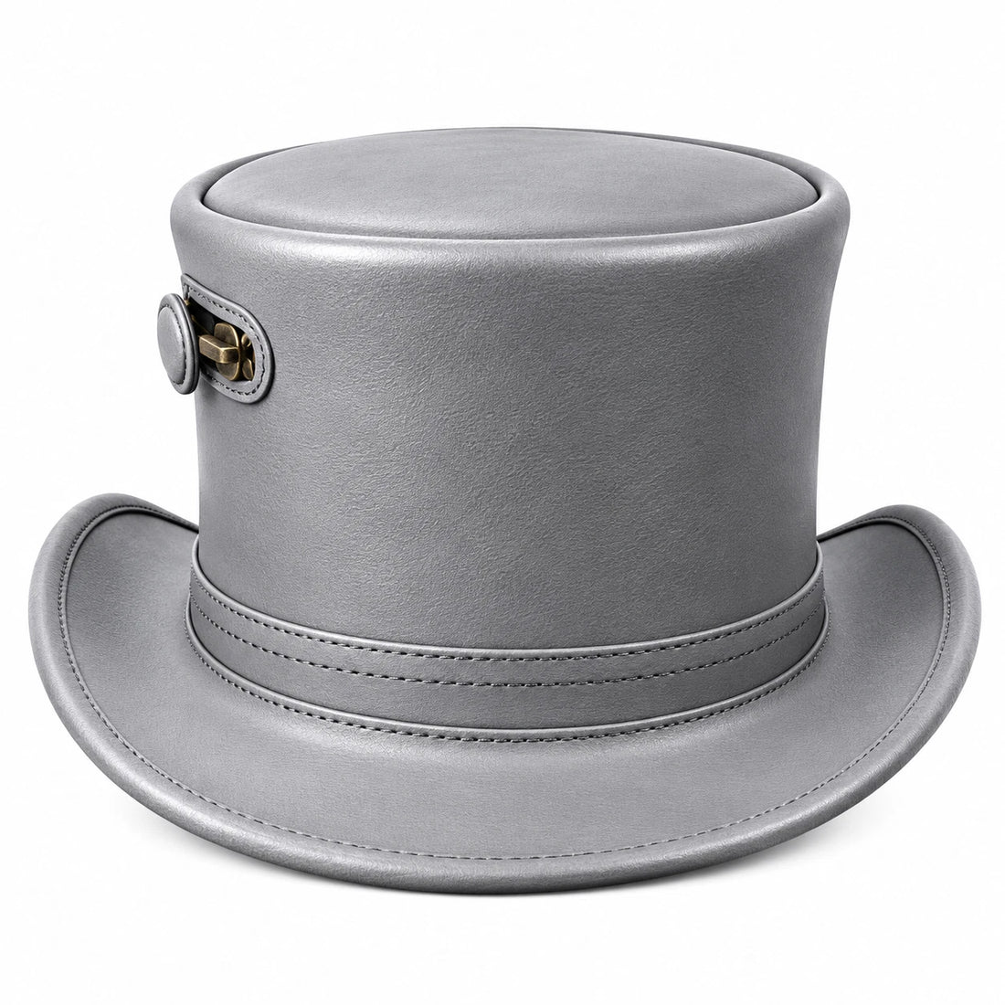Handmade Grey Genuine Leather Steampunk Top Hat Brass Zipper Gothic Cosplay Hat