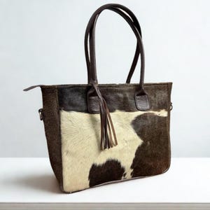 Handmade Cowhide Tote Bag Hair On Leather Western Bag
