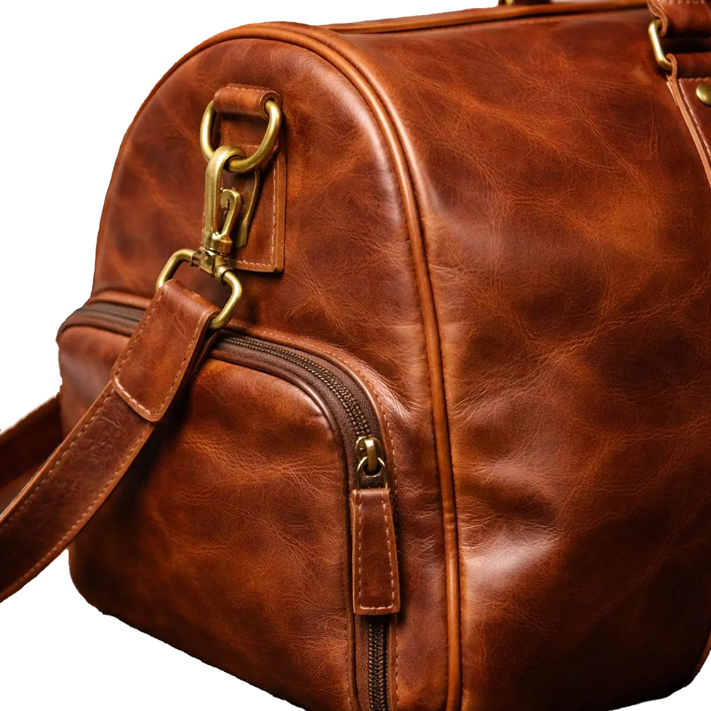 Handmade Western Style Leather Duffle Bag Vintage Brown Cowhide Travel Bag