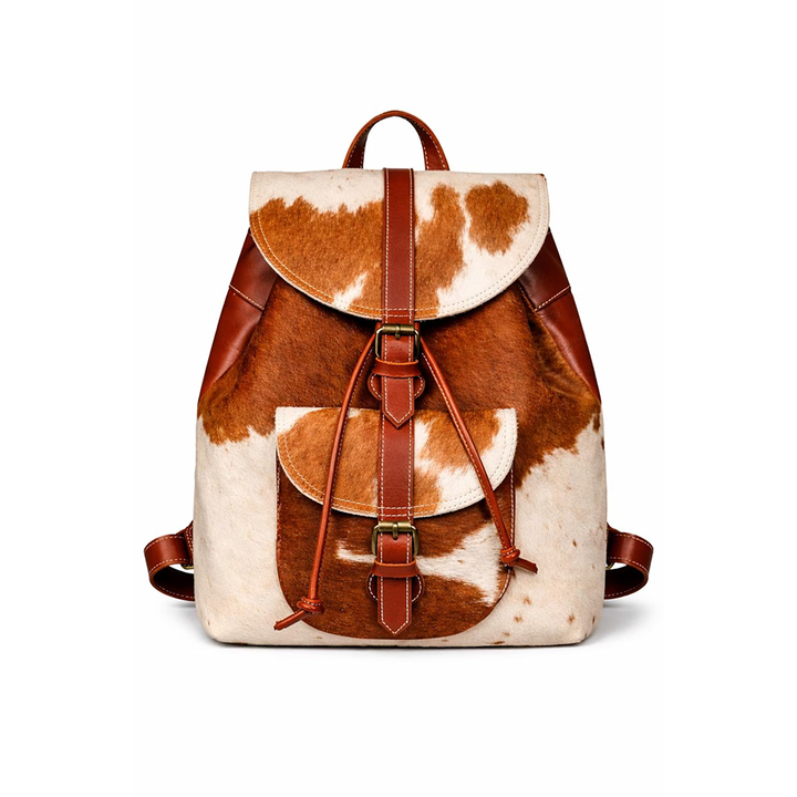 Western Chic Cowhide Bacpack Leather Knapsack  Unique Cowprint Backpack  Gift for her