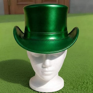 Handmade Metallic Green Steampunk Top Hat Victorian Leprechaun St Patrick Cosplay Costume Hat