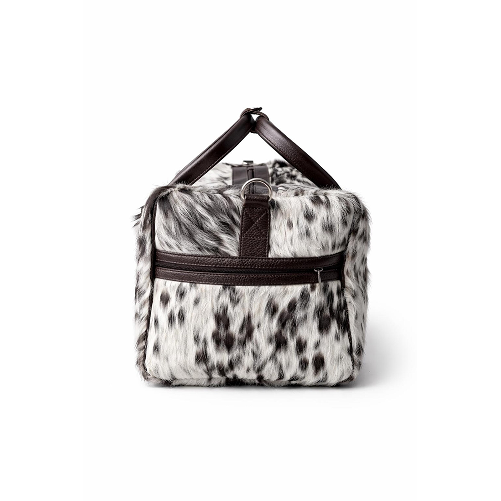 HairOn Cowhide Brown and white Duffle Bag  Handmade Leather Weekender