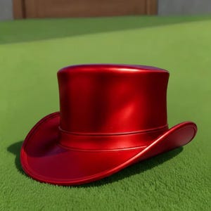 Handmade Genuine Red Metallic Leather Top Hat  Victorian Steampunk Hat for Men  Women