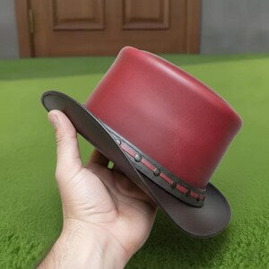 Handmade Red Leather Top Hat Gothic Steampunk Victorian Cosplay Festival Hat