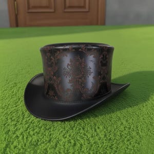 Handmade Unisex Black Leather Top Hat Steampunk Victorian Costume Hat