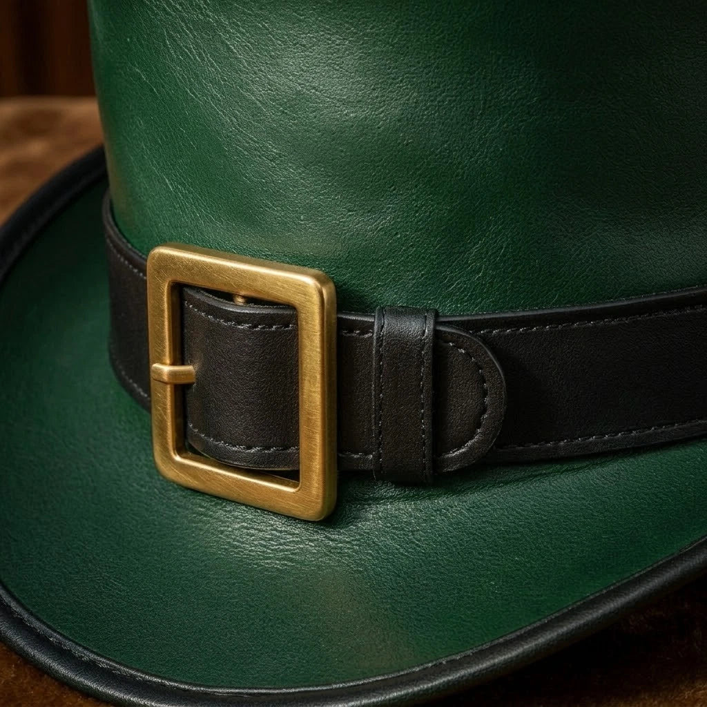 Green Steampunk Top Hat Black Faux Leather Gold Buckle Gothic Western Costume