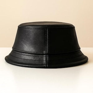 Handmade Unisex Black Leather Bucket Hat For Casual Wear Festival Style Gift