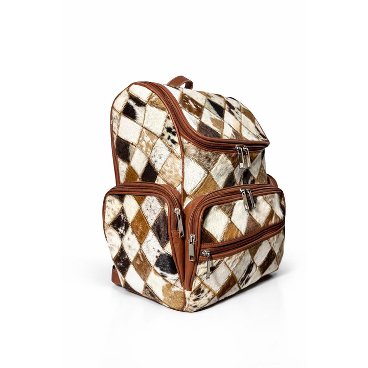 Handmade Cowhide Hairon Backpack  Diamond Patchwork Leather Rucksack.9