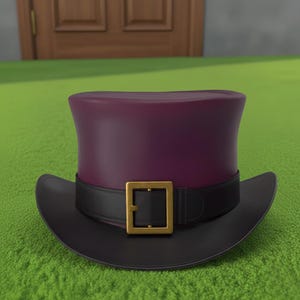 Handmade Purple Leather Top Hat with Black Band and Buckle Steampunk Cosplay Wear