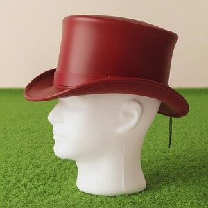 Handcrafted Red Genuine Leather Top Hat Gothic Style steampunk Victorian Festival Hat