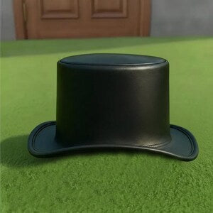 Handmade Black Leather Top Hat Gothic Steampunk with Skull Design Cosplay