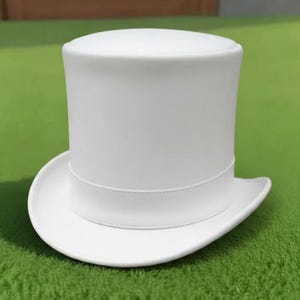 Handmade White Leather Top Hat Classic Steampunk Style Costume Gothic Wedding Party