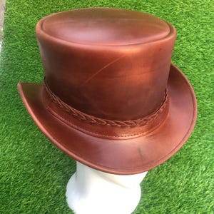 Handmade Brown Leather Top Hat  Steampunk Victorian Braided Band