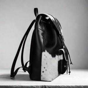 Handmade Tan  White Hair On Cowhide Leather Backpack  Rustic Chic
