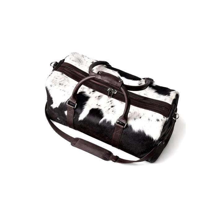 HairOn Cowhide Brown and white Duffle Bag  Handmade Leather Weekender7