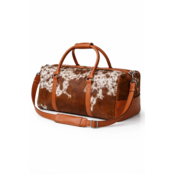 HairOn Cowhide Tan and white Duffle Bag  Handmade Leather Weekender5