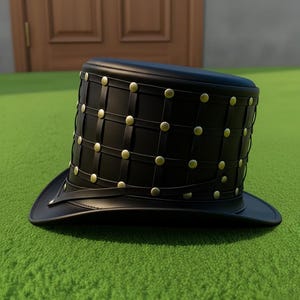 Handmade Studded Leather Top Hat Unisex Steampunk Gothic Festival Style