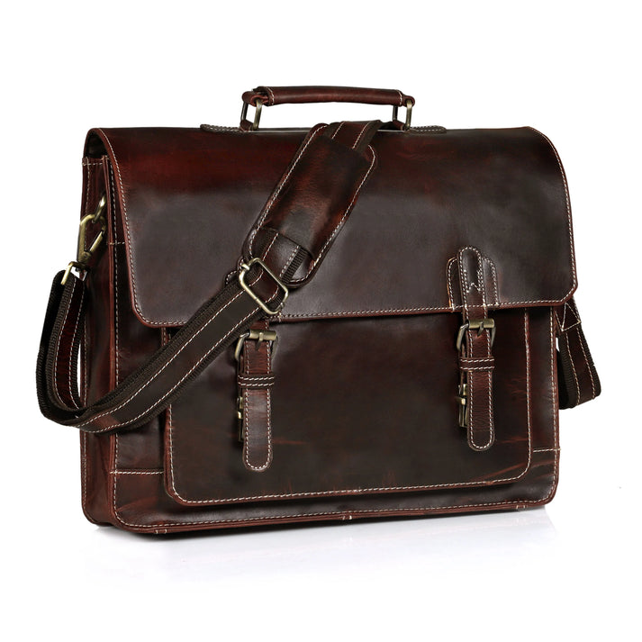 Brown Buffalo Leather Messenger Bag for Men  Landon Vintage Laptop Bag  16 INCH