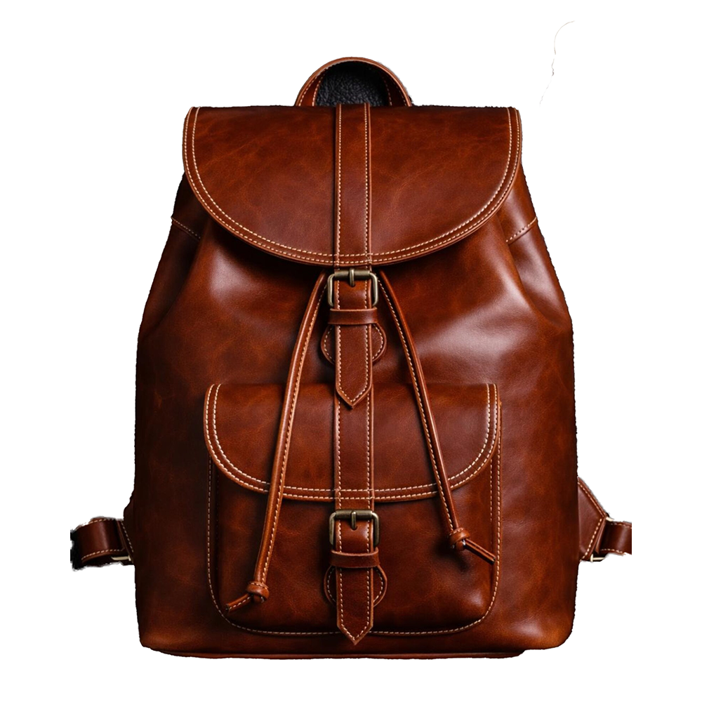 Handmade Brown Leather Backpack for Women & Men - Full Grain Leather Rucksack - Vintage Travel Bag - Laptop Backpack - White Contrast Stitch