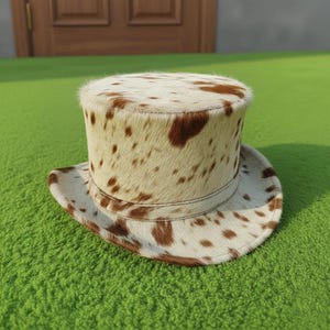 Handmade Spotted Cowhide Top Leather Hat Western Style Fur Hat for Men Women