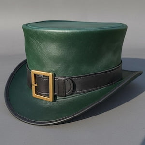Handmade Unisex Green Leather Top Hat Steampunk Cosplay St Patricks Day