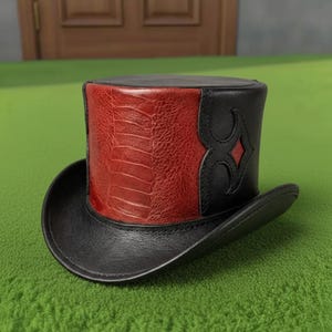 Handmade Black Red Leather Steampunk Top Hat Gothic Victorian Cosplay Festival Hat