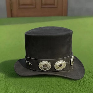 Handmade Suede Leather Top Hat Steampunk Concho Band Cosplay Western Hat