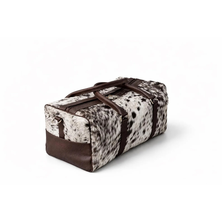 HairOn Cowhide Brown and white Duffle Bag  Handmade Leather Weekender6