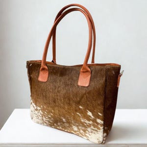 Handmade Cowhide Tote Bag Hair On Leather Shoulder Bag