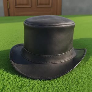 Handmade Black Leather Top Hat Painted Native American Chief Festival Steampunk Hat