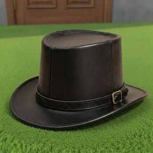 Handmade Black Leather Top Hat Steampunk Victorian Cosplay Gothic Buckle Hat