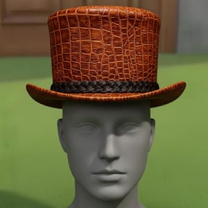 Handmade Brown Crocodile Leather Top Hat Steampunk Gothic Western Hat