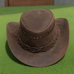 Handmade Distressed Brown Leather Cowboy Hat Western Style Braided Band