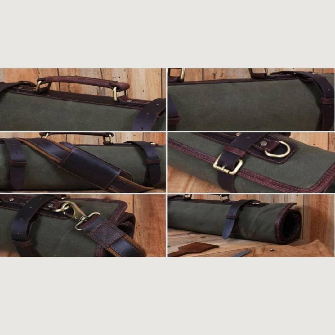 Handmade Waxed Leather Chef Knife Roll
