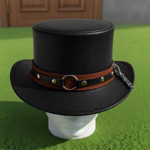 Handmade Leather Top Hat Gothic Steampunk Cosplay Mens Womens Festival Costume