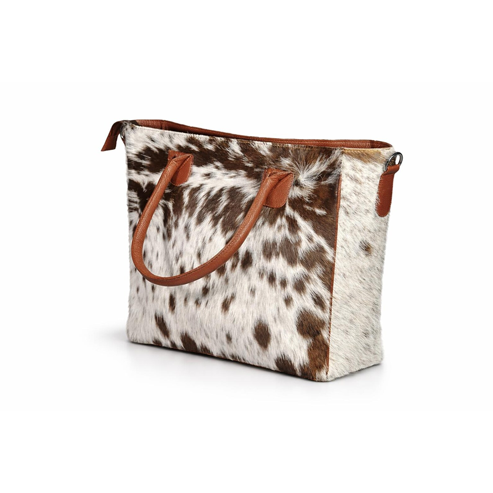 Spotted Cowhide Black and White Leather Tote Bag  Large Capacity Work Bag